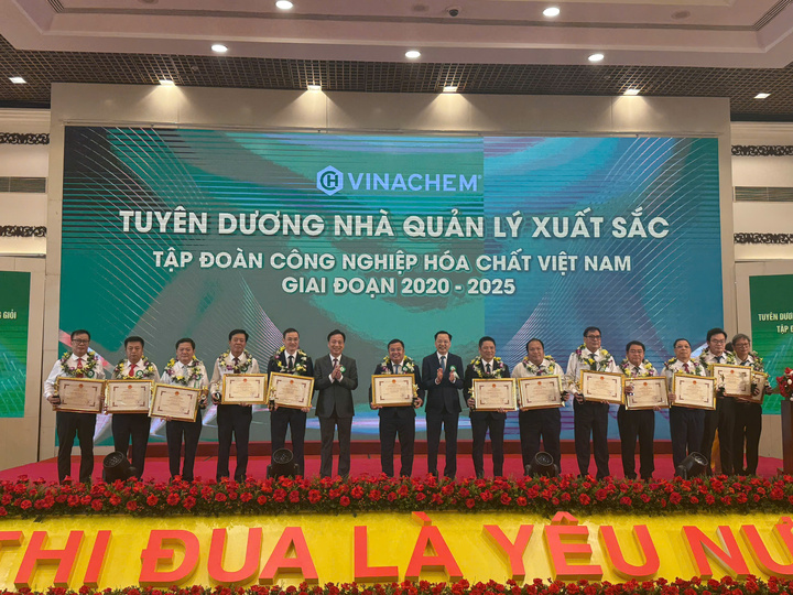 Những nhà lãnh đạo các công ty thành viên Tập đoàn Hóa chất Việt Nam được vinh danh tại Okvip69.com bán cá nổ hủ. Ảnh: Công ty cung cấp
