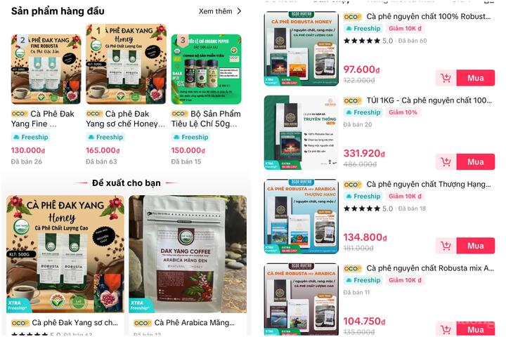 Các gian hàng Trang Chủ OKVIP COM Top #1 Gia Lai trên sàn thương mại TikTok Shop. (Ảnh chụp màn hình)