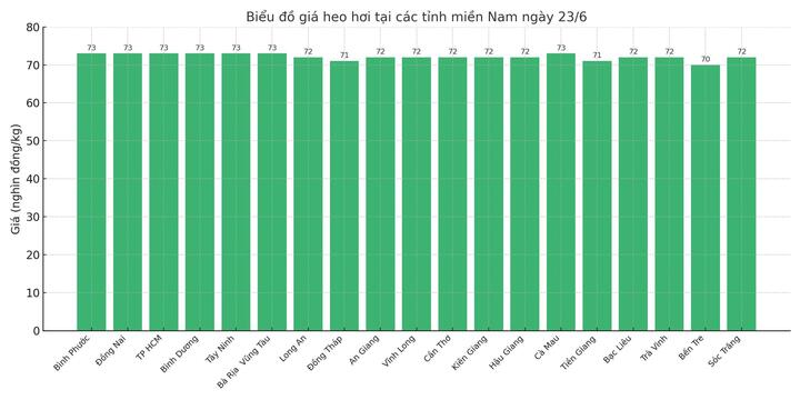 Biểu đồ giá heo hơi tại các tỉnh miền Nam ngày 23/6.