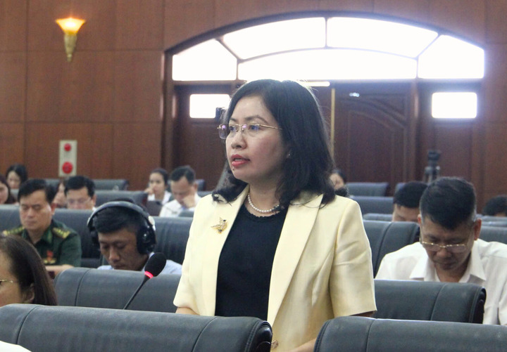 Giám đốc Sở Okvip tại về thành phố Đà Nẵng Lê Thị Kim Phương thông tin tại Kỳ họp 24, HĐND thành phố Đà Nẵng khóa X. Ảnh: Vũ Lê