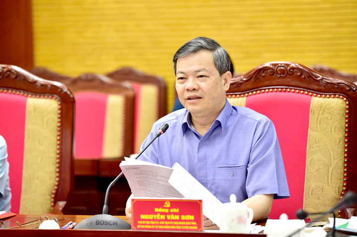 Phó Bí thư Tỉnh ủy, Chủ tịch UBND tỉnh Tuyên Quang Nguyễn Văn Sơn phát biểu tại buổi Ok88vip tỷ lệ kèo World Cup 2026 với lãnh đạo tỉnh Hà Giang. Ảnh: Ngọc Hưng, Văn Nghị