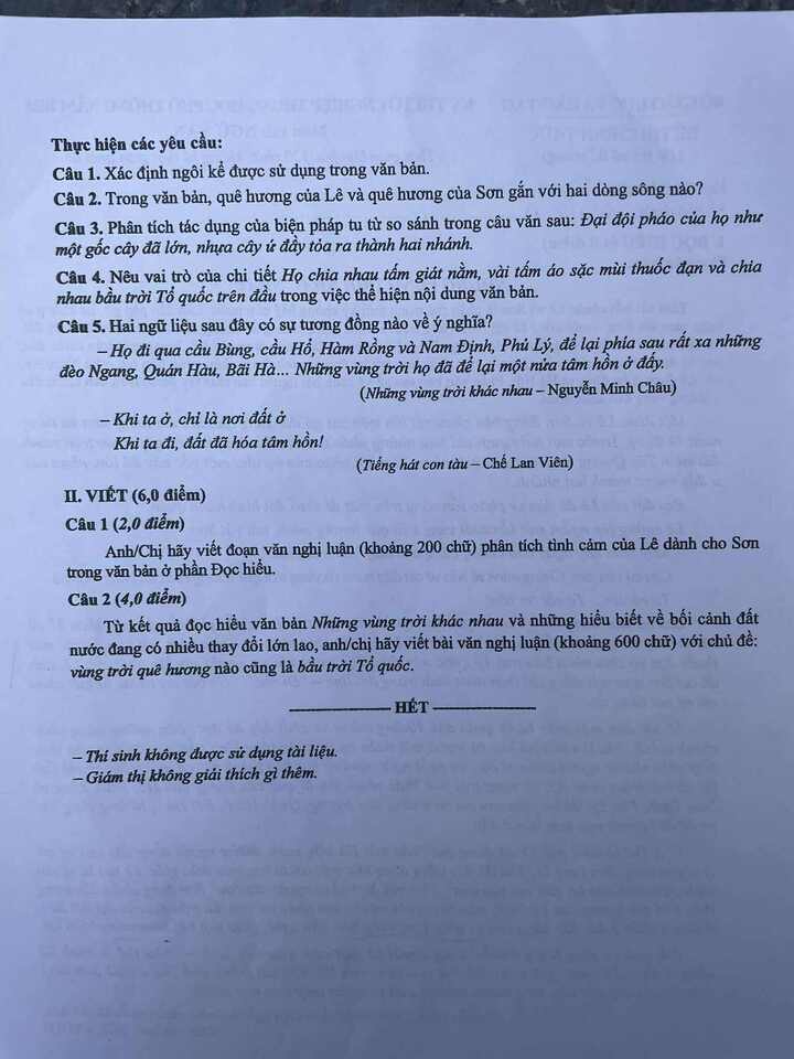 Đề thi môn Văn