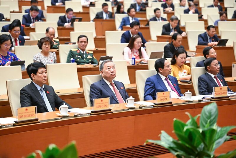 Tổng Bí thư Tô Lâm cùng các đồng chí lãnh đạo Đảng, Trang Chủ OKVIP COM Top #1 dự phiên bế mạc. Ảnh: VPQH