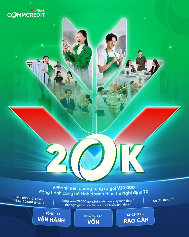 VPBank giới thiệu gói giải pháp Liên Minh Truyền Thông Và Game Giải Trí Top 1 toàn diện V20000 với điểm nhấn là gói tín dụng 20.000 tỷ đồng.