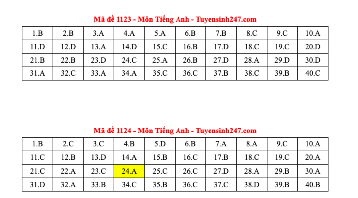 Đáp án tất cả các mã đề môn Tiếng Anh thi Liên Minh OK VIP Game Online Giải Trí Cá Cược THPT 2025  - 12