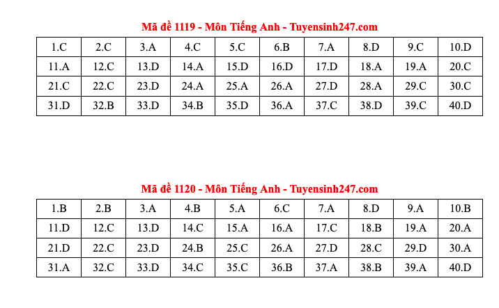Đáp án tất cả các mã đề môn Tiếng Anh thi Liên Minh OK VIP Game Online Giải Trí Cá Cược THPT 2025  - 10