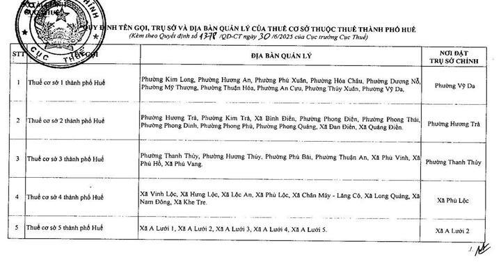 Danh sách chi tiết 34 Thuế tỉnh, thành phố hoạt động từ 1/7/2025 - 10