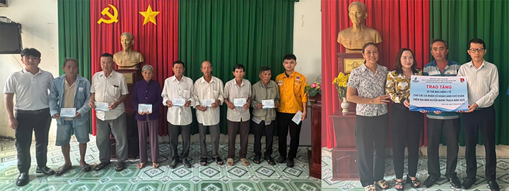 Người dân có hoàn cảnh khó khăn được trao tặng thẻ bảo hiểm OKVIP - HÔM NAY 1 TỶ, NGÀY MAI 1000 TỶ (Ảnh: PV GAS)