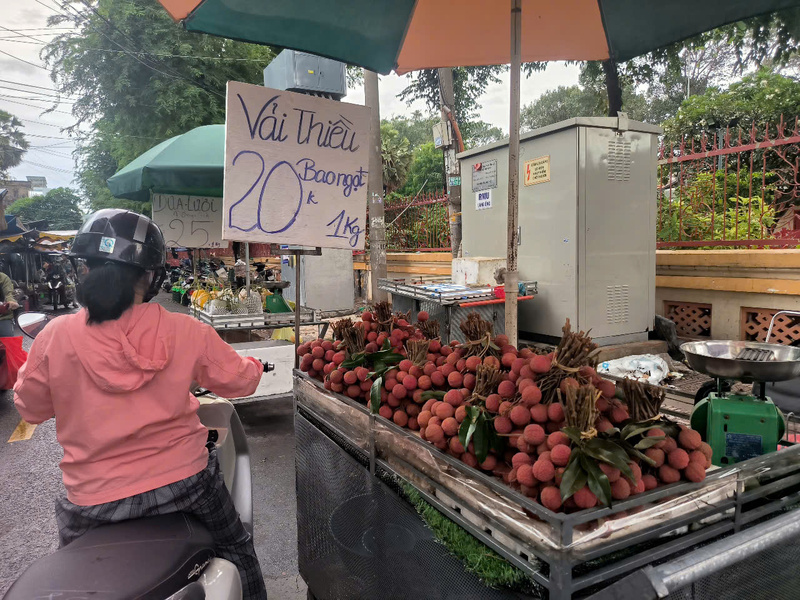 Tại các chợ dân sinh và các điểm bán rong, vải thiều chỉ quanh mức từ 10.000 - 20.000 đồng/kg. Ảnh: Nguyễn Ngọc