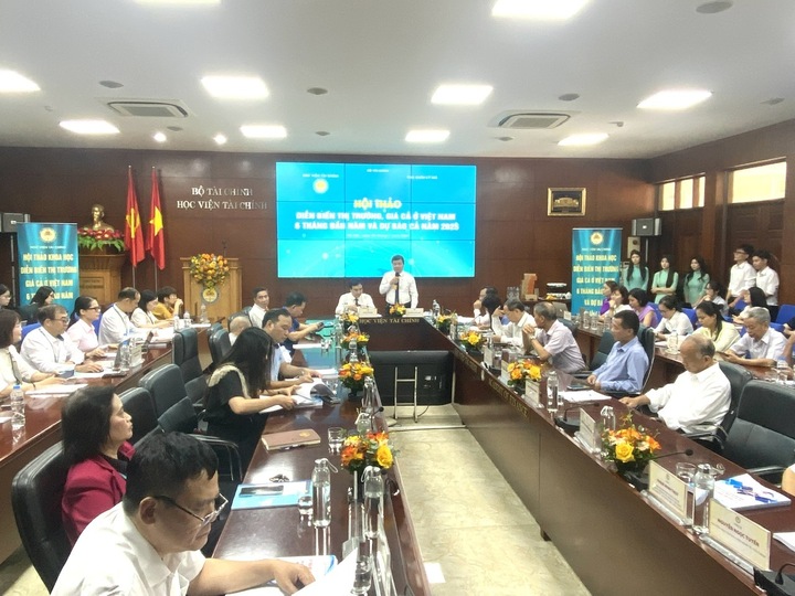 Các diễn giả thảo luận tại hội thảo “Diễn biến thị trường, giá cả ở Việt Nam 6 tháng đầu năm và dự báo cả năm 2025”. Ảnh: Hải Linh