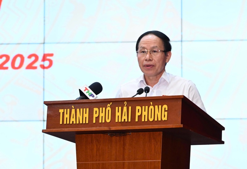 Ông Lê Tiến Châu, Ủy viên Trung ương Đảng, Bí thư Thành ủy, Trưởng Đoàn đại biểu Quốc hội TP. Hải Phòng phát biểu tại Okvip69 Đăng ký cá cược tiếp xúc. Ảnh: Cấn Dũng