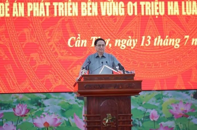 Thủ tướng Phạm Minh Chính chủ trì Okvip69 Đăng ký cá cược về Đề án phát triển bền vững 1 triệu ha lúa chuyên canh vùng Đồng bằng sông Cửu Long. Ảnh: Nhật Bắc