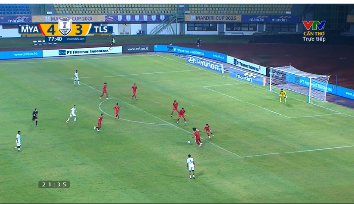 Trận đấu giữa U23 Myanmar và U23 Timor Leste diễn ra hết sức kịch tính. Ảnh chụp màn hình