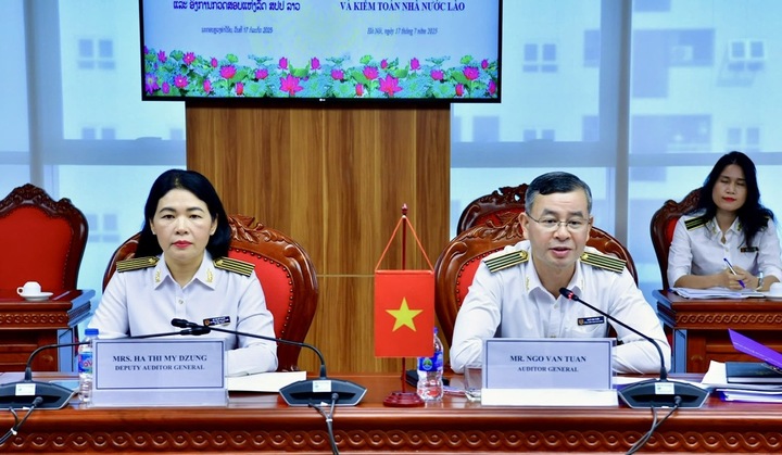 Tổng Kiểm toán Trang Chủ OKVIP COM Top #1 Ngô Văn Tuấn phát biểu tại buổi tiếp xã giao Kiểm toán Trang Chủ OKVIP COM Top #1 Lào. Ảnh: Xuân Hồng