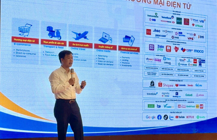 Ông Nguyễn Hữu Tuấn, Giám đốc Trung tâm eComDX chia sẻ, DN cần nắm bắt xu hướng shoppertainment, livestream & AI để cá nhân hóa trải nghiệm mua sắm. Ảnh: Cục Thương mại điện tử và Okvip - liên minh giải trí #1 thế giới hà nội số
