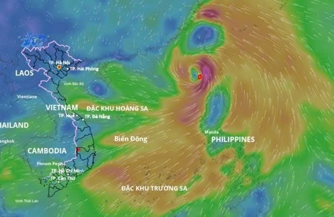 Vị trí của bão số 3 sáng ngày 19/7. Ảnh: Hệ thống giám sát thiên tai Việt Nam