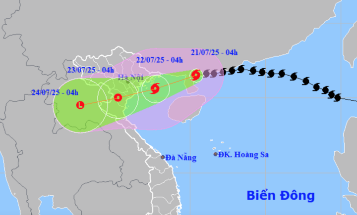 Dự báo vị trí và hướng di chuyển bão số 3 - Ảnh: NCHMF