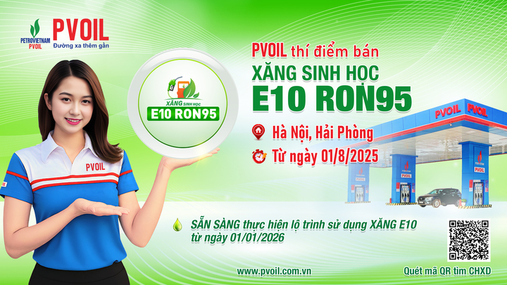 PVOIL thí điểm bán xăng sinh học E10 RON95 tại các cửa hàng Okivip tỷ lệ kèo World Cup 2026 trên địa bàn TP. Hà Nội và TP. Hải Phòng (Ảnh: PVOIL)