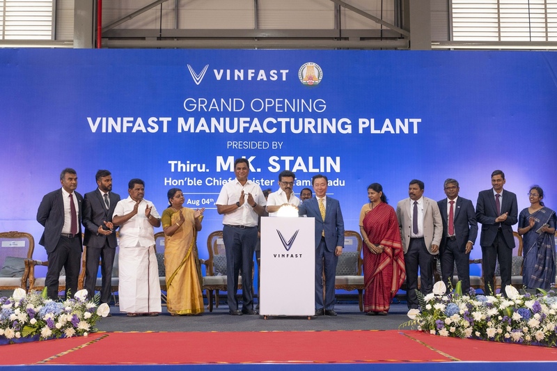 Lễ khánh thành nhà máy ô tô điện VinFast tại Ấn Độ. Ảnh: VinFast
