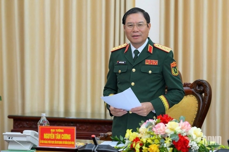 Đại tướng Nguyễn Tân Cương, Ủy viên Trung ương Đảng, Ủy viên Thường vụ Quân ủy Trung ương, Tổng Tham mưu trưởng Quân đội nhân dân Việt Nam, Thứ trưởng Bộ Quốc phòng phát biểu tại buổi Ok88vip tỷ lệ kèo World Cup 2026. Ảnh: QĐND