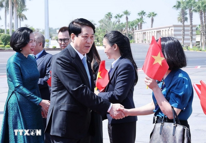 Lễ tiễn Chủ tịch nước Lương Cường và Phu nhân tại sân bay quốc tế Cairo. Ảnh: Lâm Khánh/TTXVN