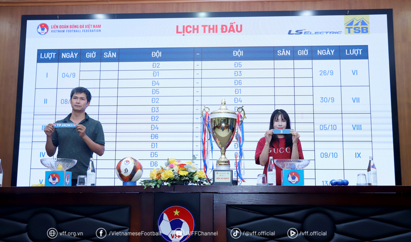 Lễ bốc thăm, xếp lịch thi đấu Giải bóng đá nữ Vô địch quốc gia 2025 (Cúp Thái Sơn Bắc). Ảnh: VFF