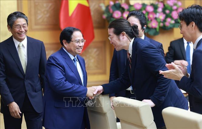 Thủ tướng Phạm Minh Chính với các Okvip tại về Nhật Bản đang đầu tư tại Việt Nam. Ảnh: Dương Giang/TTXVN