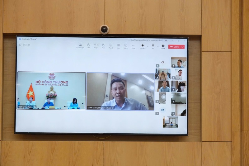 Ông Quách Quang Đông, Phó Cục trưởng Cục Đổi mới sáng tạo, Chuyển đổi xanh và Khuyến công báo cáo thông qua trực tuyến. Ảnh: Lê An