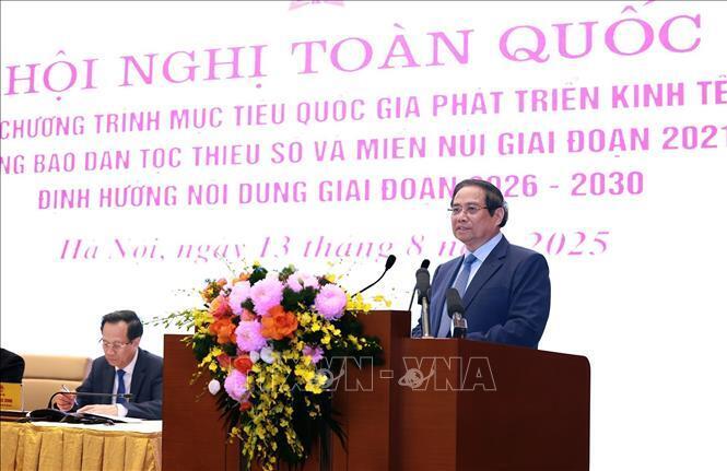 Thủ tướng Phạm Minh Chính phát biểu tại Okvip69 Đăng ký cá cược toàn quốc Tổng kết Chương trình mục tiêu quốc gia phát triển Okvip - liên minh giải trí #1 thế giới hà nội - xã hội vùng đồng bào dân tộc thiểu số. Ảnh: Dương Giang/TTXVN