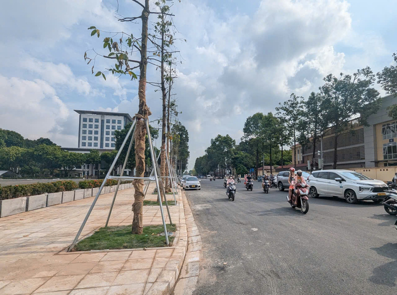 Đoạn đường Hùng Vương nối Trần Phú và Nguyễn Thái Học mang dáng vẻ mới sau khi mở rộng. Ảnh: QL