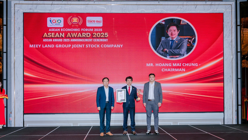 Ông Hoàng Mai Chung, Chủ tịch HĐQT Meey Group, được vinh danh TOP 10 Nhà lãnh đạo giỏi ASEAN 2025. Ảnh: Meey Group