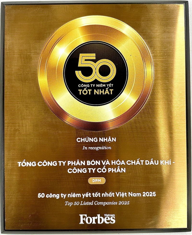 Phú Mỹ - PVFCCo đạt danh hiệu "Top 50 công ty niêm yết tốt nhất Việt Nam" năm 2025 (Ảnh Phú Mỹ - PVFCCo)
