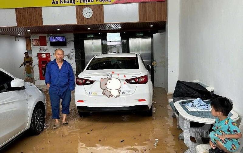 Nước ngập khu vực thang máy tòa nhà Ecohome 1.