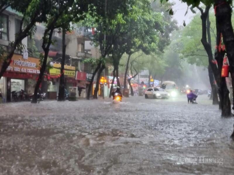 Tương tự, phố Tô Hiệu cũng ngập trong nước.