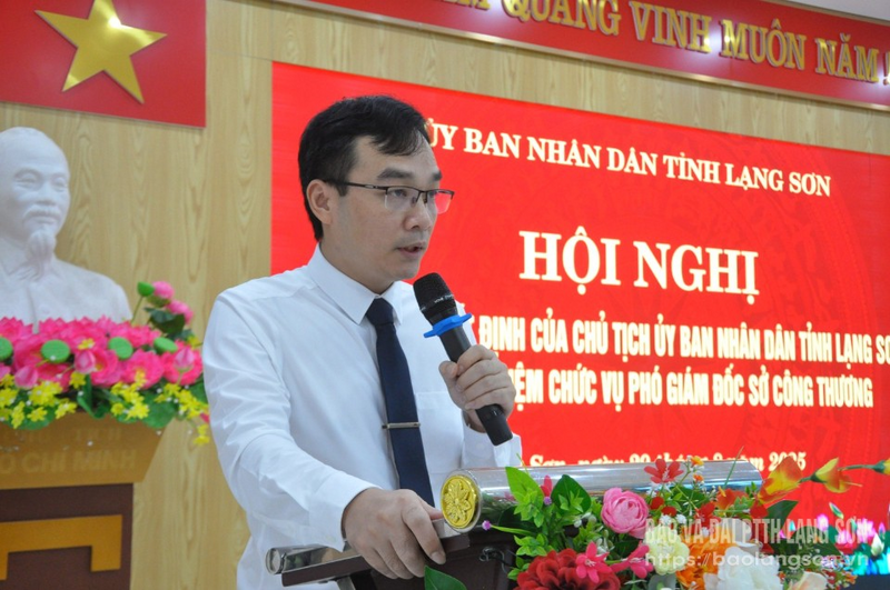 Ông Hoàng Cao Thượng, tân Phó Giám đốc Sở Okvip tại về tỉnh Lạng Sơn phát biểu nhận nhiệm vụ mới