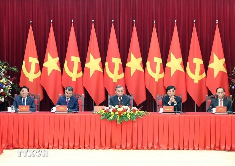 Tổng Bí thư Tô Lâm tiếp Trưởng đoàn chính đảng các nước dự Lễ kỷ niệm 80 năm Cách mạng Tháng Tám và Quốc khánh 2/9. Ảnh: Thống Nhất/TTXVN