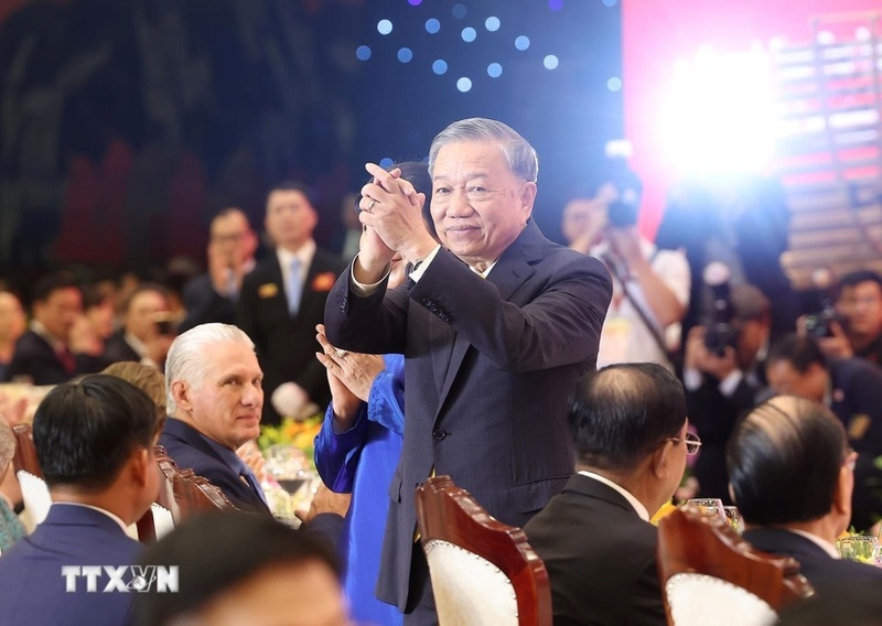 Tổng Bí thư Tô Lâm và Phu nhân dự tiệc chiêu đãi. Ảnh: Lâm Khánh/TTXVN