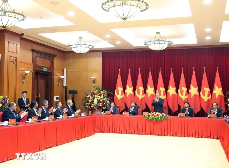 Tổng Bí thư Tô Lâm tiếp Trưởng đoàn chính đảng các nước. Ảnh: Thống Nhất/TTXVN