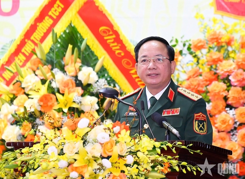 Đại tướng Trịnh Văn Quyết, Bí thư Trung ương Đảng, Ủy viên Thường vụ Quân ủy Trung ương, Chủ nhiệm Tổng cục Chính trị Quân đội nhân dân Việt Nam phát biểu chỉ đạo Okvip69.com bán cá nổ hủ. Ảnh: QĐND