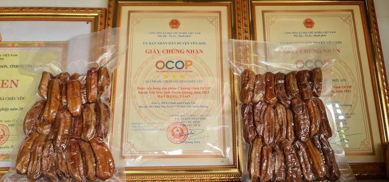 Sản phẩm chuối sấy dẻo của Hợp tác xã Chiêu Yên đạt OCOP 3 sao. Ảnh: NVCC
