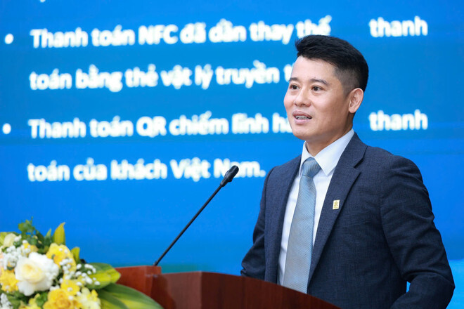 Ông Nguyễn Hoàng Long, Phó Tổng Giám đốc Công ty cổ phần Thanh toán Quốc gia Việt Nam (Napas) phát biểu tại hội thảo. Ảnh: Nguyễn Hải
