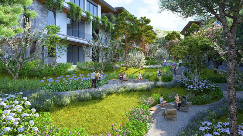 Không gian sống tại Thanh Xuan Valley được rộng mở tối đa, khuyến khích cư dân kết nối với thiên nhiên nguyên bản. Ảnh: Không gian xanh sau nhà tại phân khu Spring Residences.