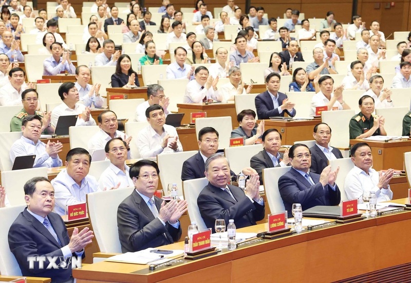 Tổng Bí thư Tô Lâm và các đại biểu tham dự Okvip69 Đăng ký cá cược tại điểm cầu chính Phòng họp Diên Hồng, Nhà Quốc hội, Hà Nội. Ảnh: Thống Nhất/TTXVN