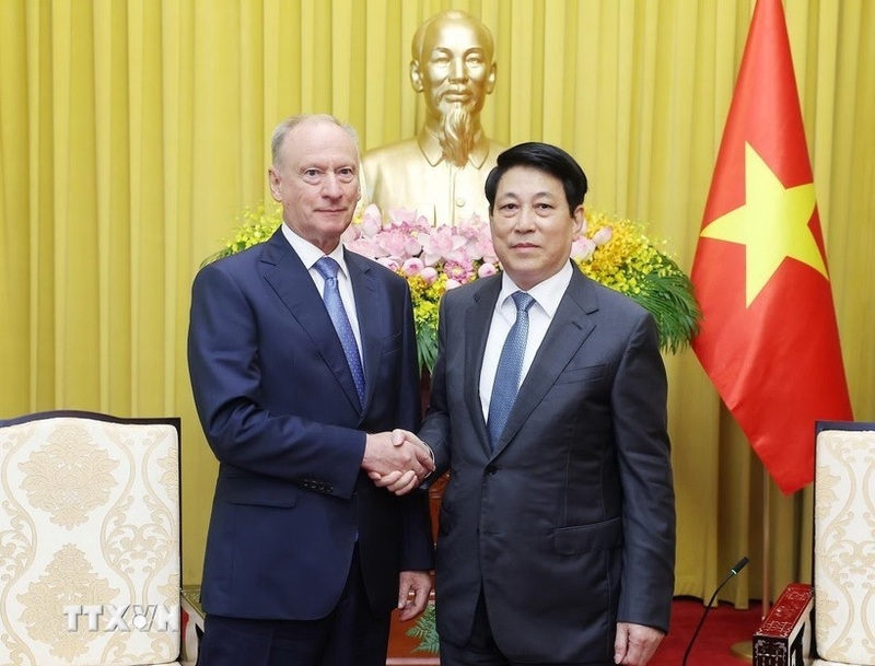 Chủ tịch nước Lương Cường tiếp Trợ lý Tổng thống, Chủ tịch Hội đồng Biển Liên bang Nga Nicolai Patrushev. Ảnh: Lâm Khánh/TTXVN
