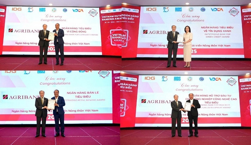 Agribank nhận 4 giải thưởng lớn tại Lễ trao Giải thưởng Ngân hàng Việt Nam tiêu biểu năm 2025.
