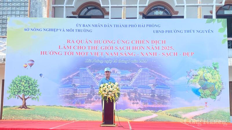 Ông Phạm Văn Thuấn, Phó giám đốc Sở Nông nghiệp và xuân Okvip 2026 Hải Phòng phát biểu lại lễ ra quân