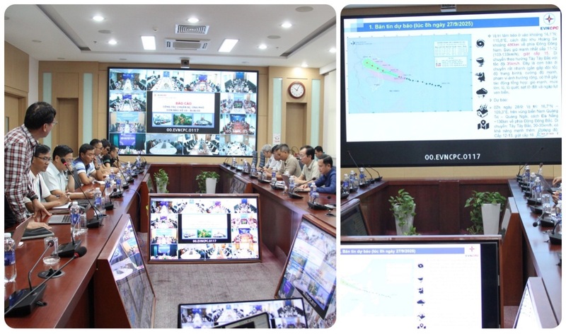 Tổng Công ty Điện lực miền Trung họp khẩn trong sáng 27/9 để chủ động các phương án ứng phó với bão số 10. Ảnh: Bình An