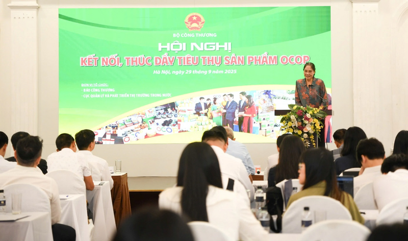 Nghệ nhân Hà Thị Vinh chia sẻ kinh nghiệm phát triển sản phẩm OCOP (Ảnh: Nam Nguyễn)