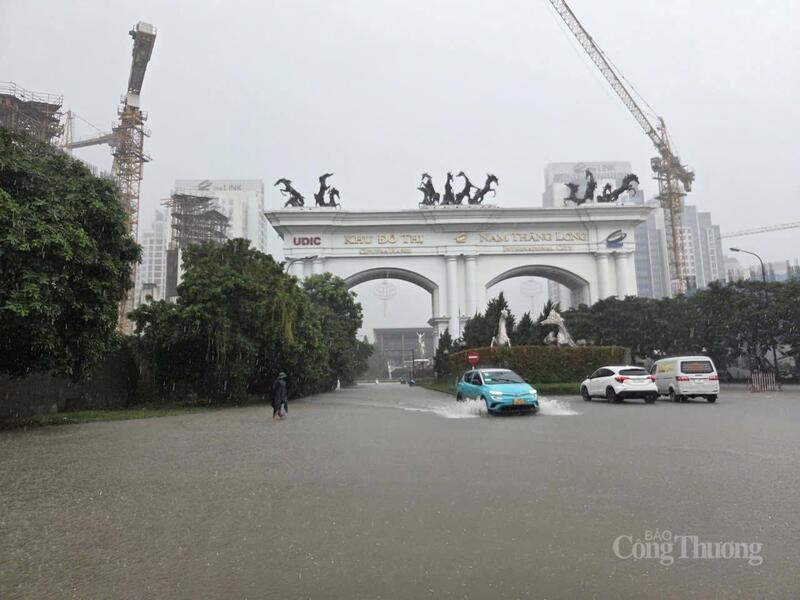 Khu đô thị Nam Thăng Long cảnh báo ngập.
