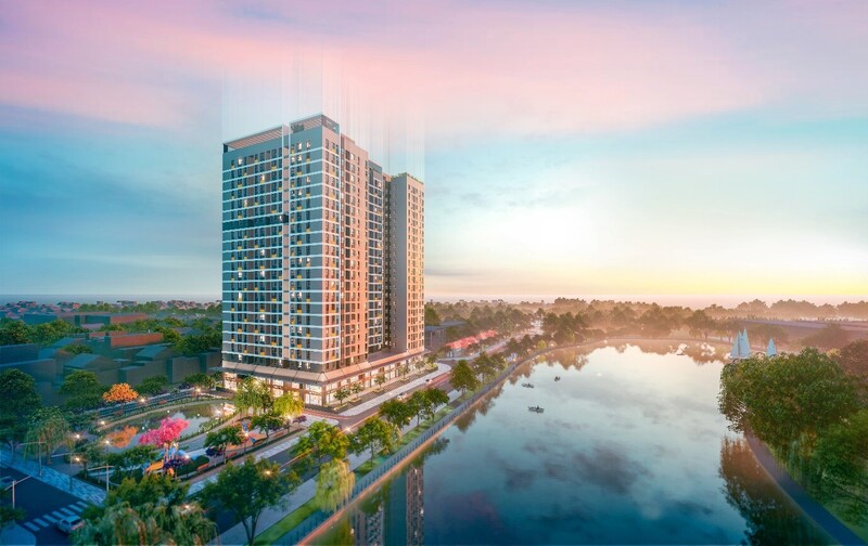 Phối cảnh tòa CT1 dự án NOXH Rice City Long Châu có giá bán cao nhất khu vực Hà Nội